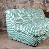 Large 2-seater sofa in checked fabric, France, 1980s