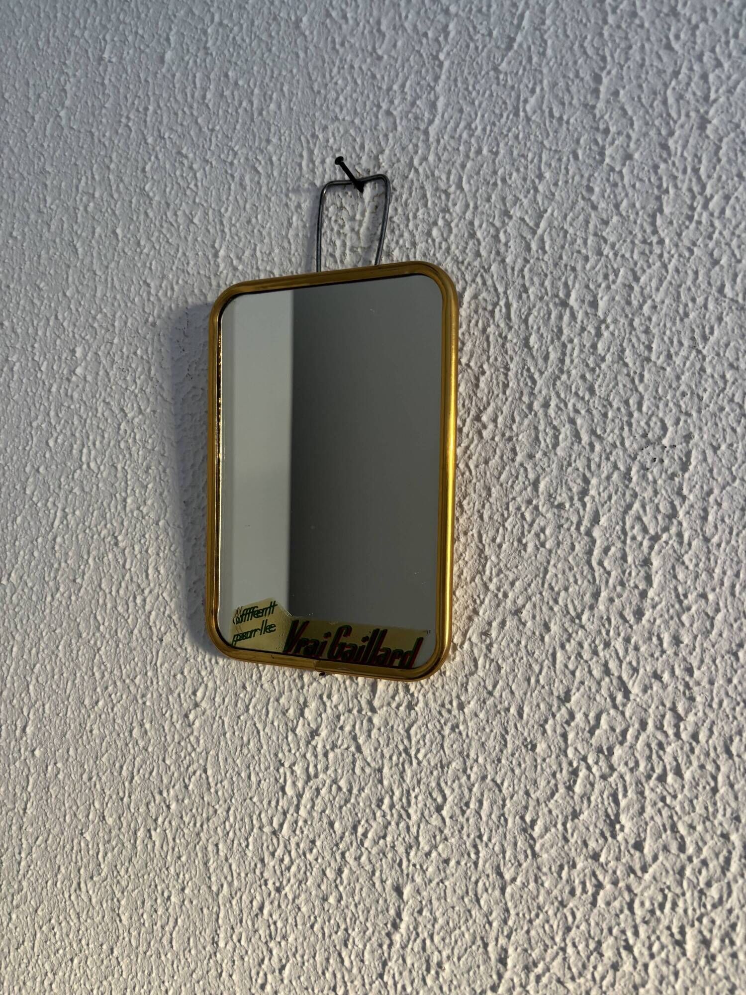 Vintage 1960 barber mirror, shaving or travel, gold and blue - 16 x 11 cm