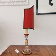 French Art Nouveau Crystal Red Silk Half Shade Table Lamp, 1940s