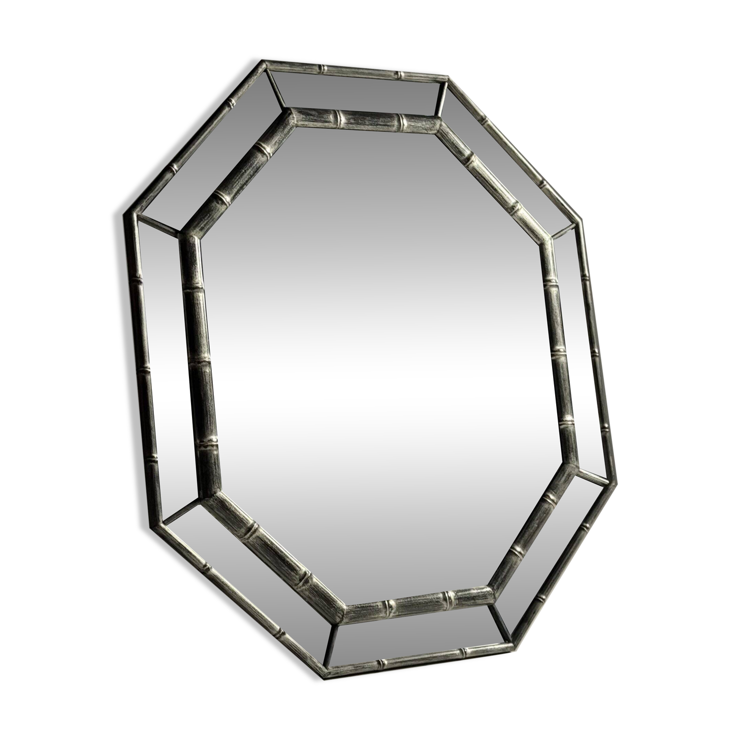 Octagonal faux bamboo mirror silver colour