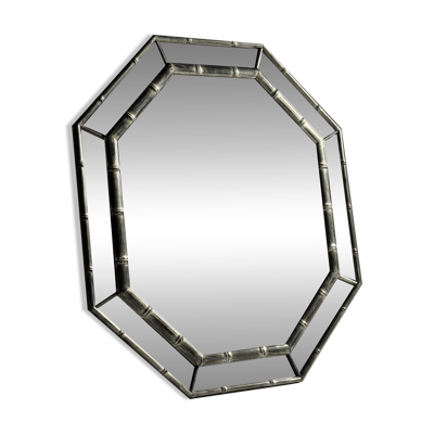 Miroir octogonal en faux bambou couleur argent