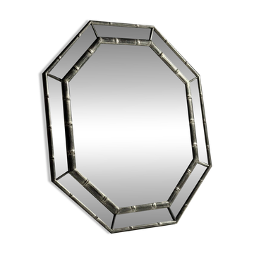 Octagonal faux bamboo mirror silver colour