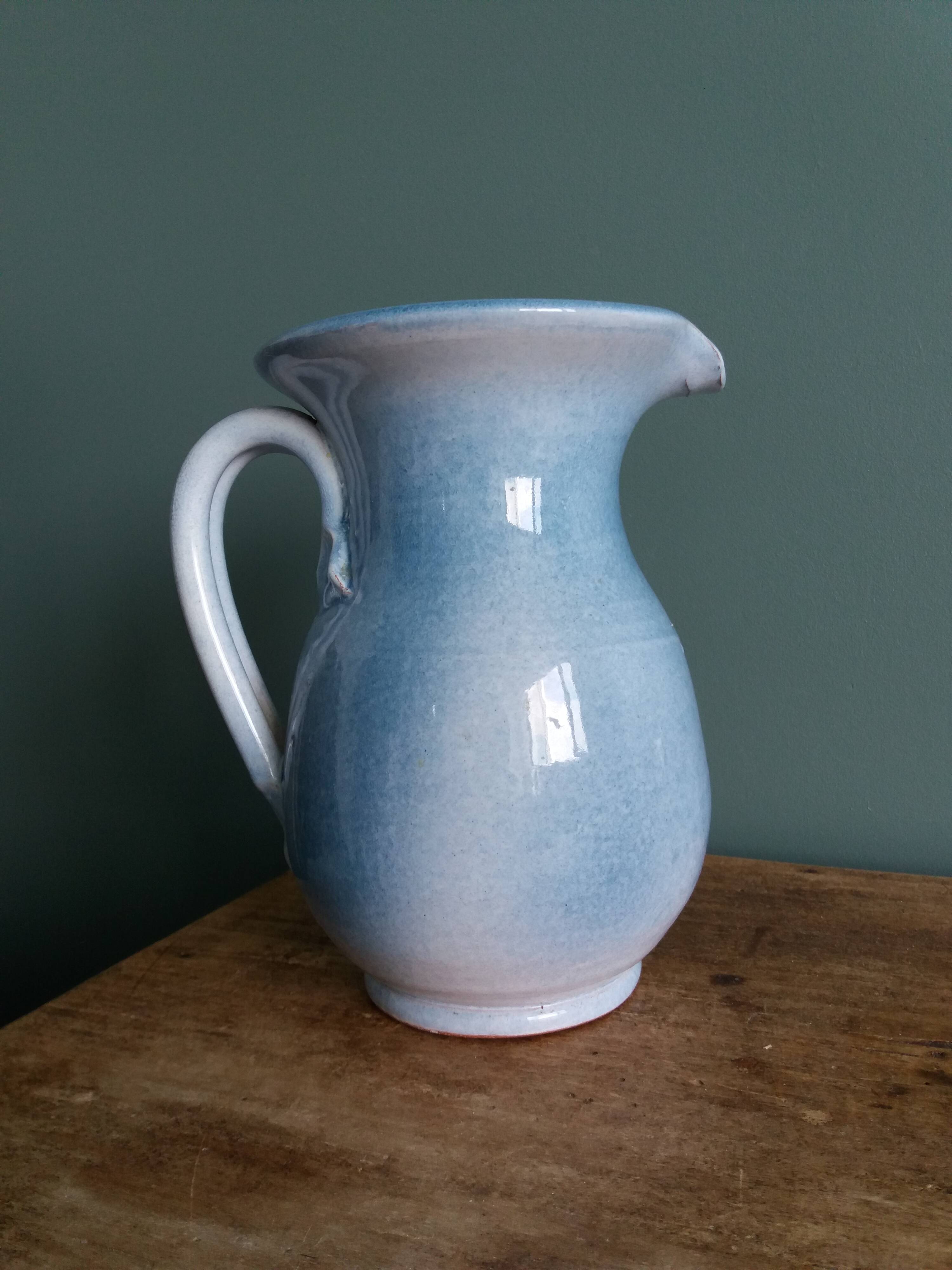 Terracotta pitcher signed Bernard and Geneviève Blanc, Poteries du Queyras