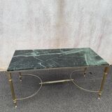 Coffee table in gilded brass and veined green marble