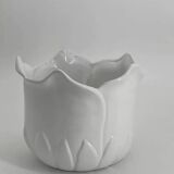 Cache-pot vintage en forme de tulipe en porcelaine blanche