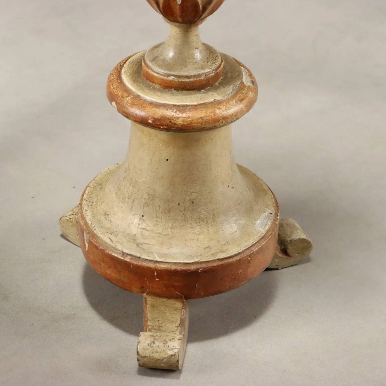 Antique carved lacquered wooden candelabrum with fabric, 19th century