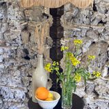 Side table floor lamp in Basque turned wood 50