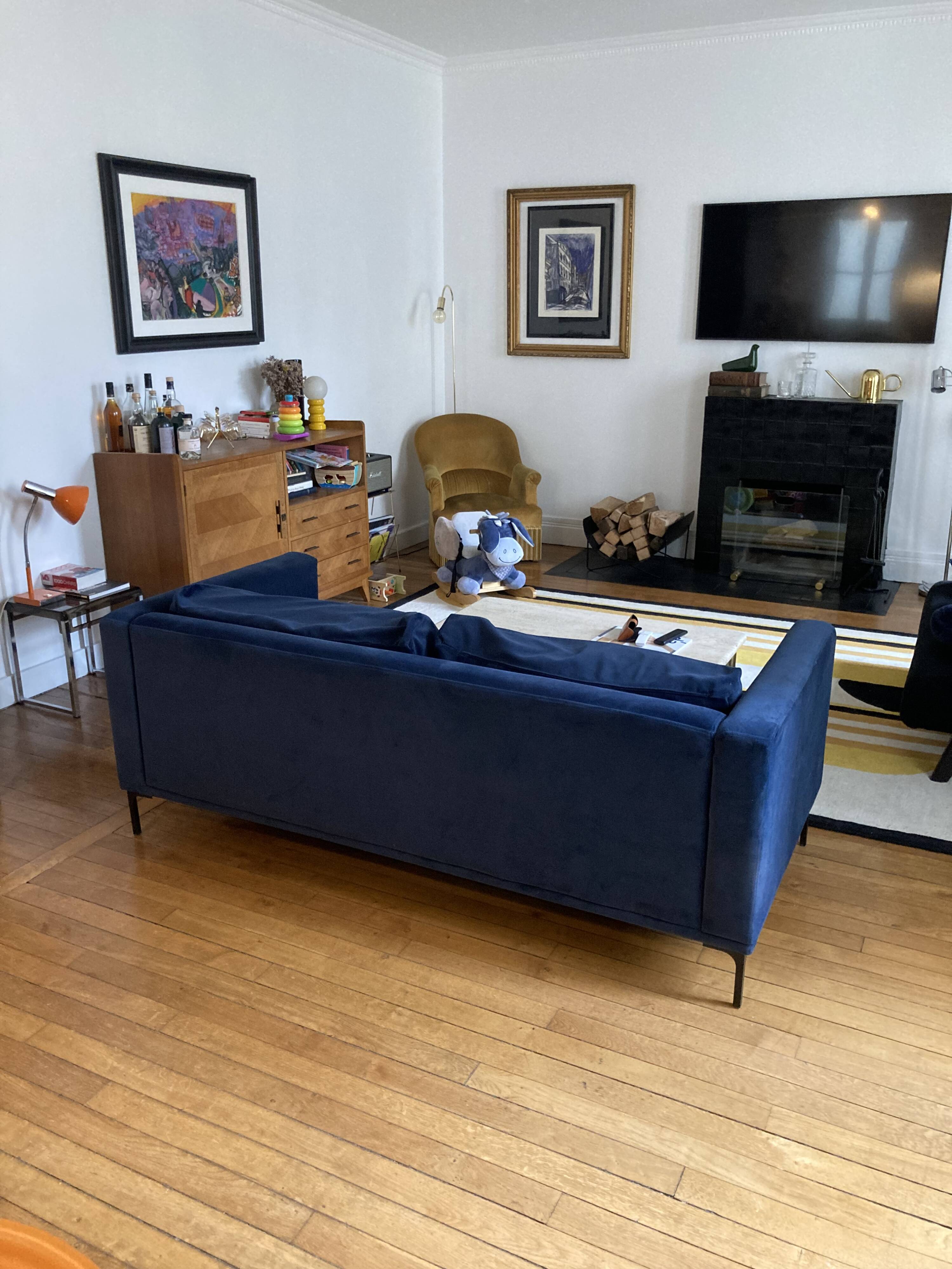 Made sofa, petrol blue/navy – 3-seater (L186 cm)