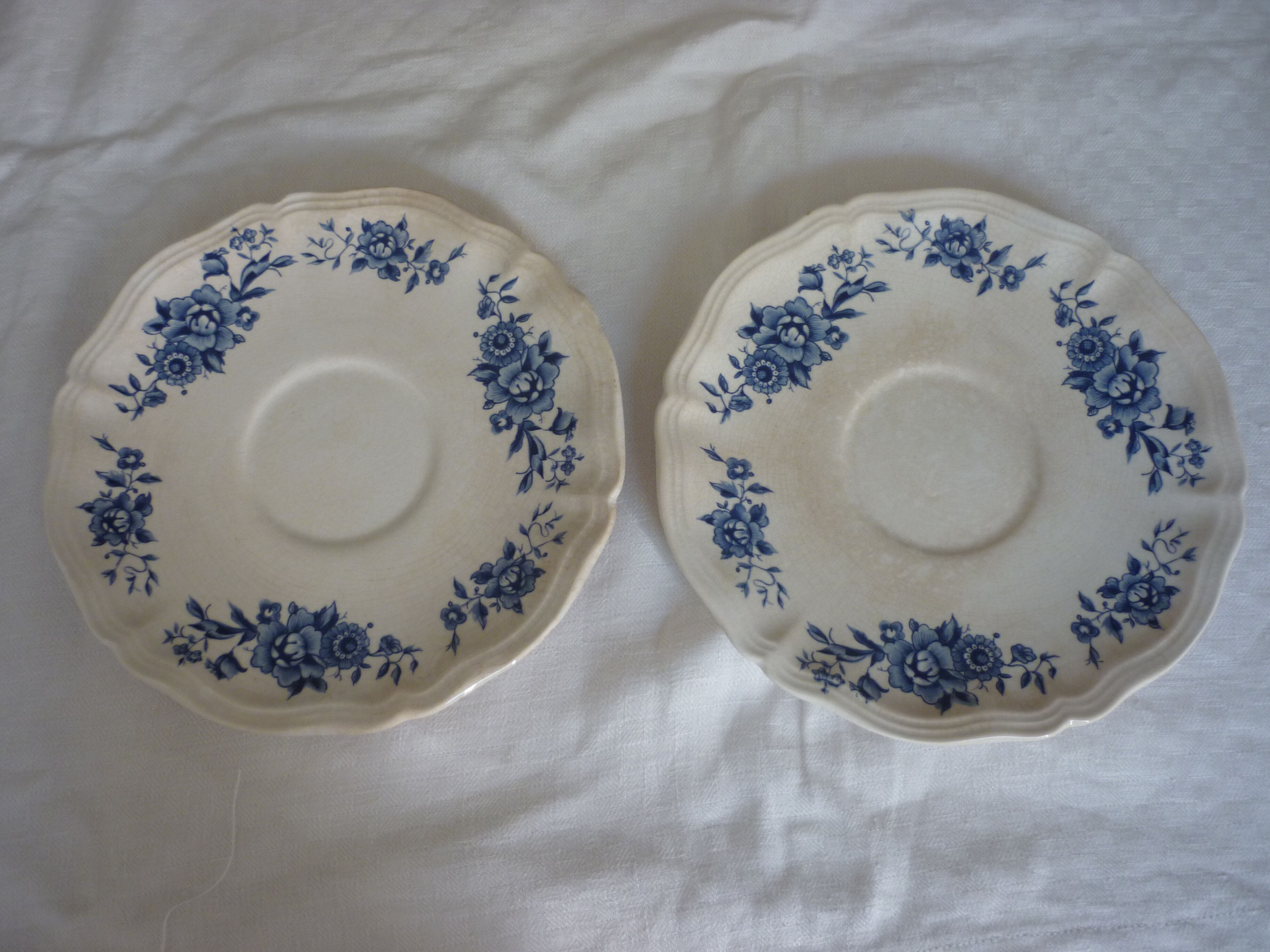2 cups lunch earthenware of sarreguemines blue flowers