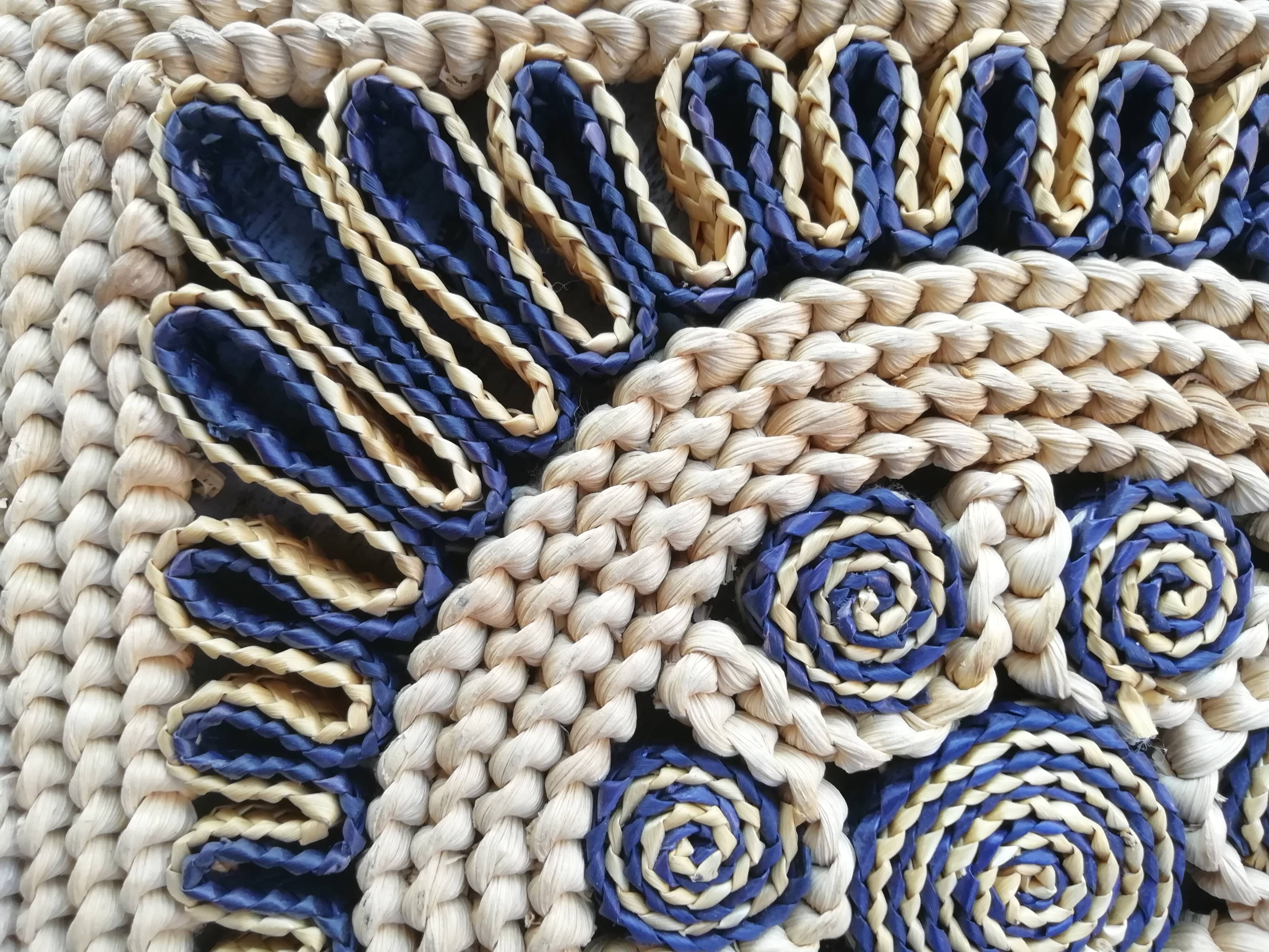 Under the wicker dish