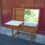 Vanity unit and its swivel armchair, Scandinavian furniture, desk, console, 50s