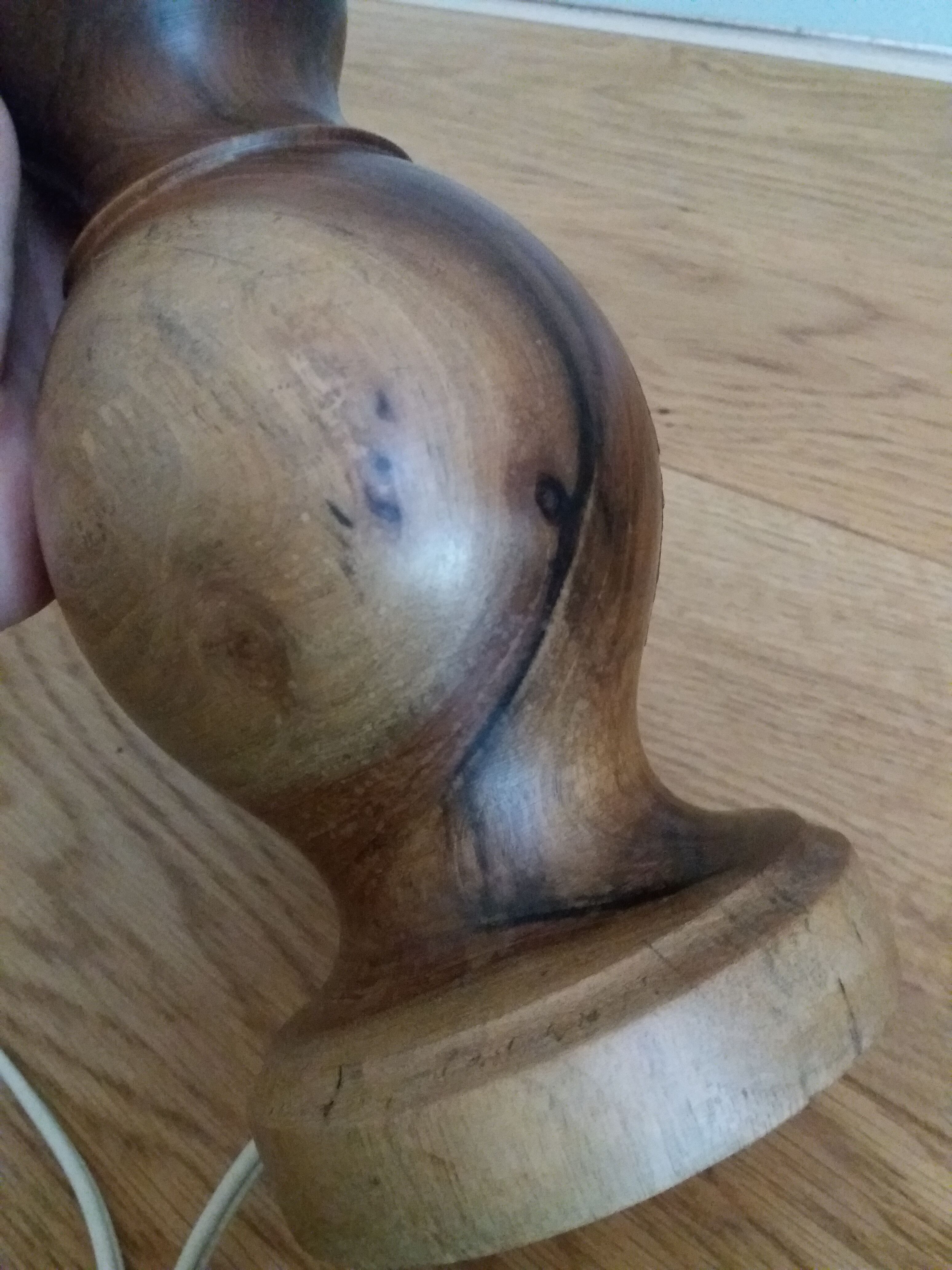 Handmade turned wooden foot lamp