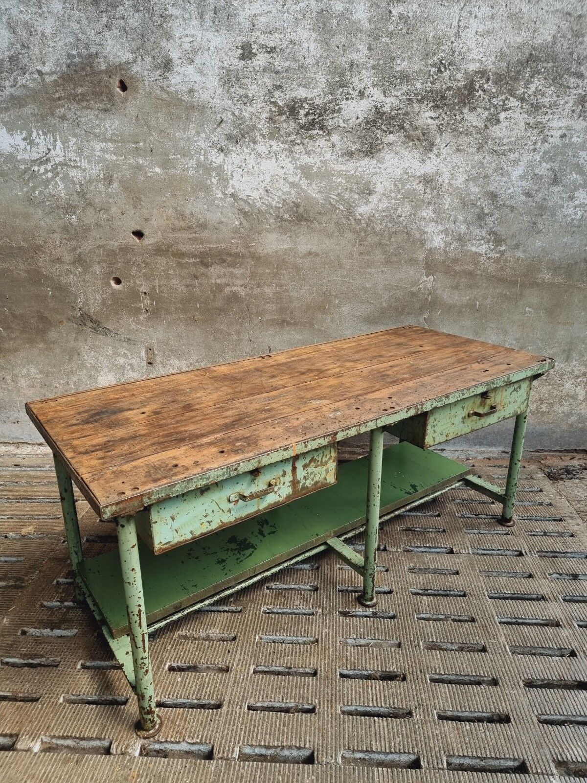 Old workbench kitchen island steel with wood