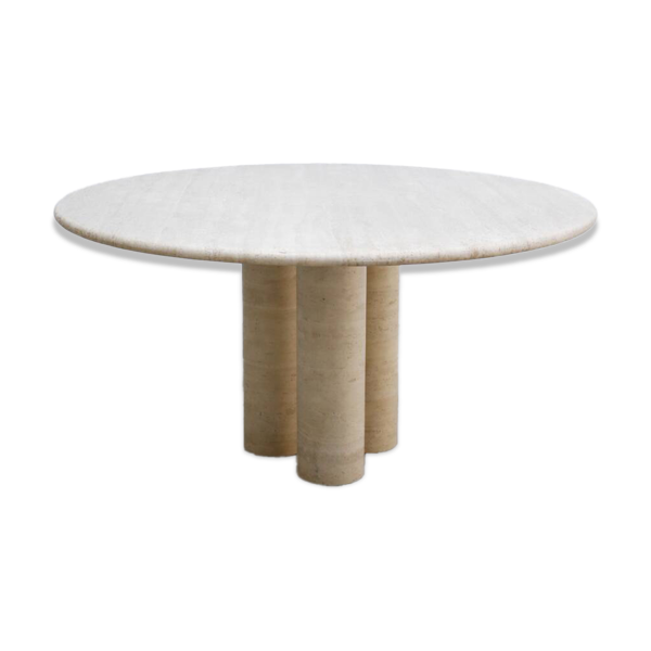 Table de salle à manger ronde en travertin