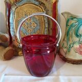 Vintage crystal ice bucket with silver-plated handle.