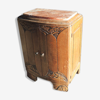 Ancienne table de chevet en bois & marbre - style art déco