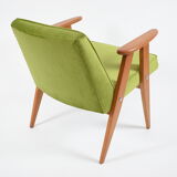 Vintage restored armchair, model 366, designer J. Chierowski, olive velvet