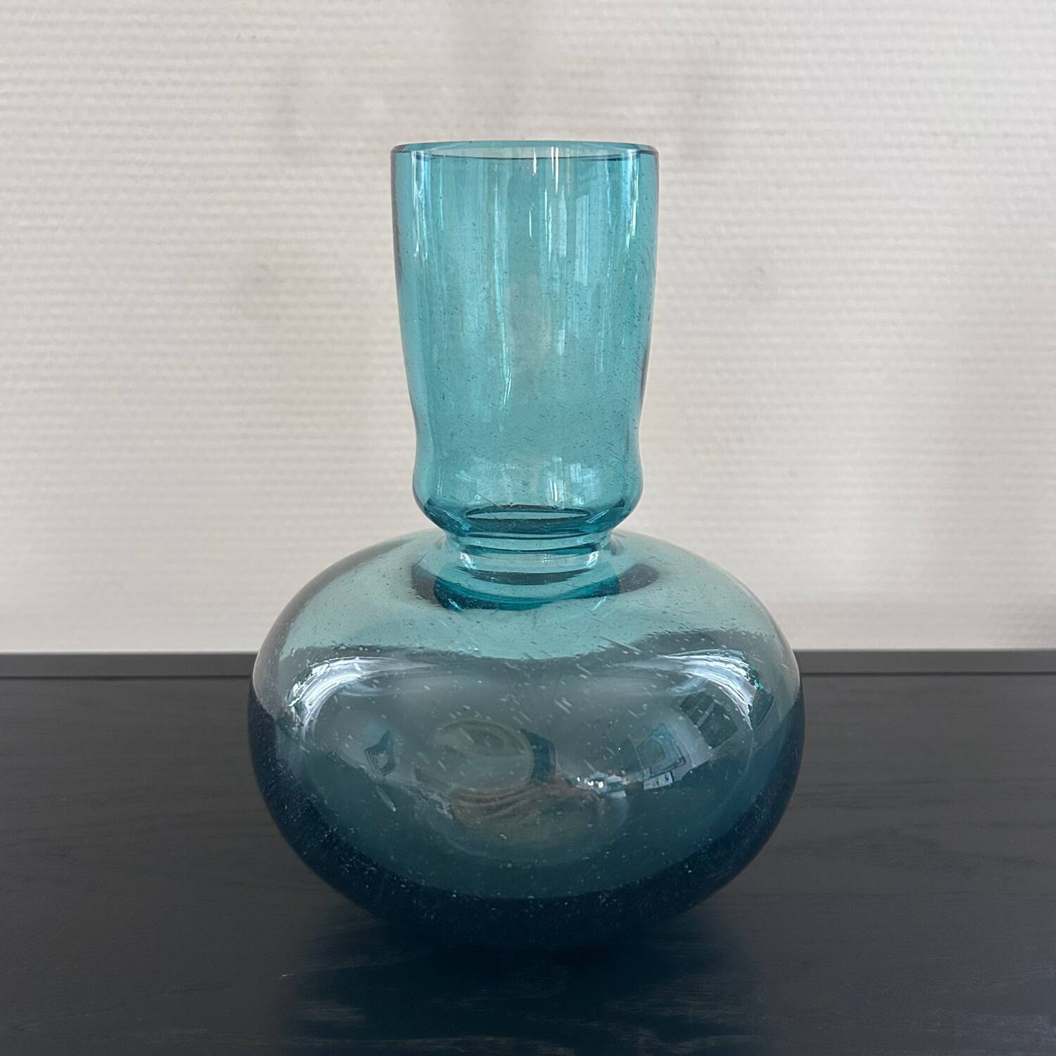 Bubbled glass style blue vase