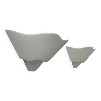 Paire d'appliques en plâtre et verre sablé, France 1970