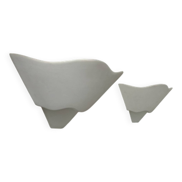 Pair of vintage wall lights, plaster and sandblasted glass, France 1970