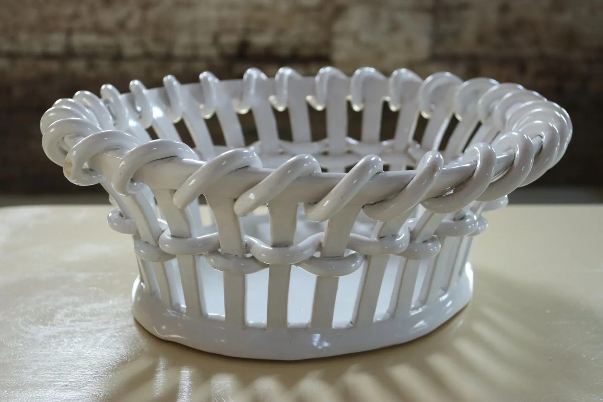 Woven white earthenware basket – attributed to Émile Tessier, Malicorne