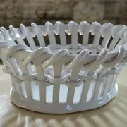 Woven white earthenware basket – attributed to Émile Tessier, Malicorne