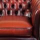 Spacious red English 2.5-seater cowhide leather chesterfield sofa