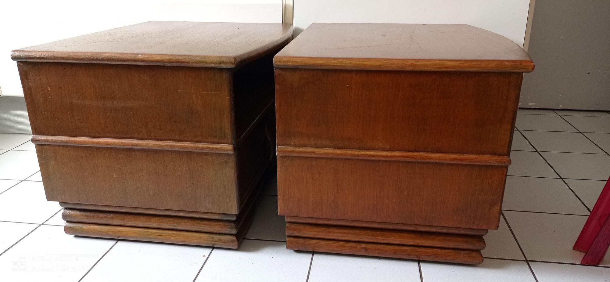 Pair of vintage bedside tables wood Maugrion