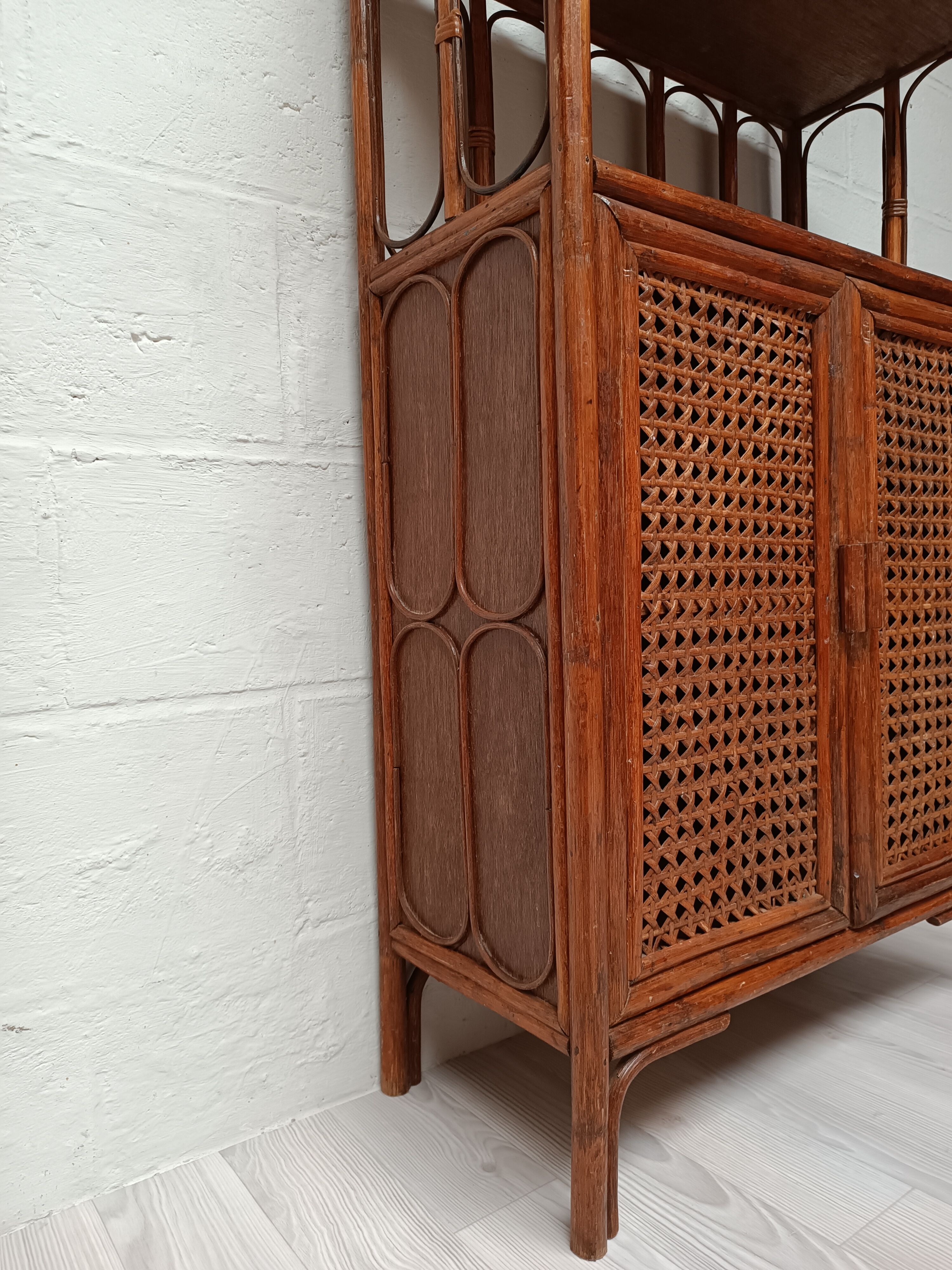 Vintage bamboo bookcase and canning