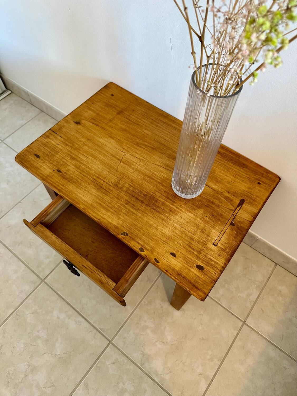 Old wooden bedside table