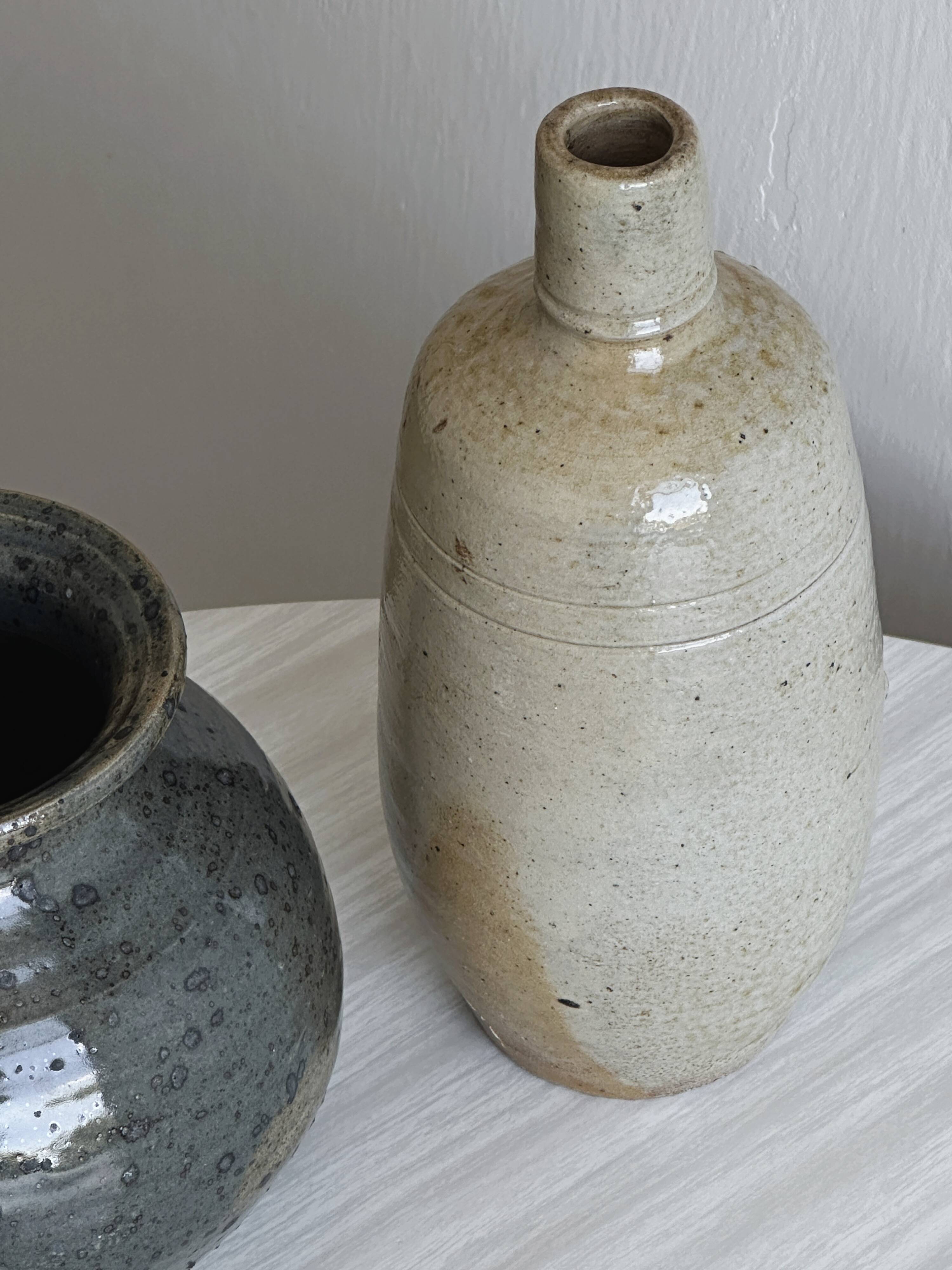 2 stoneware ceramics, vintage glazed stoneware vase