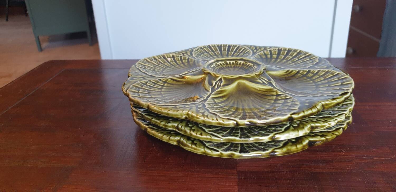 Three Sarreguemine oyster plates
