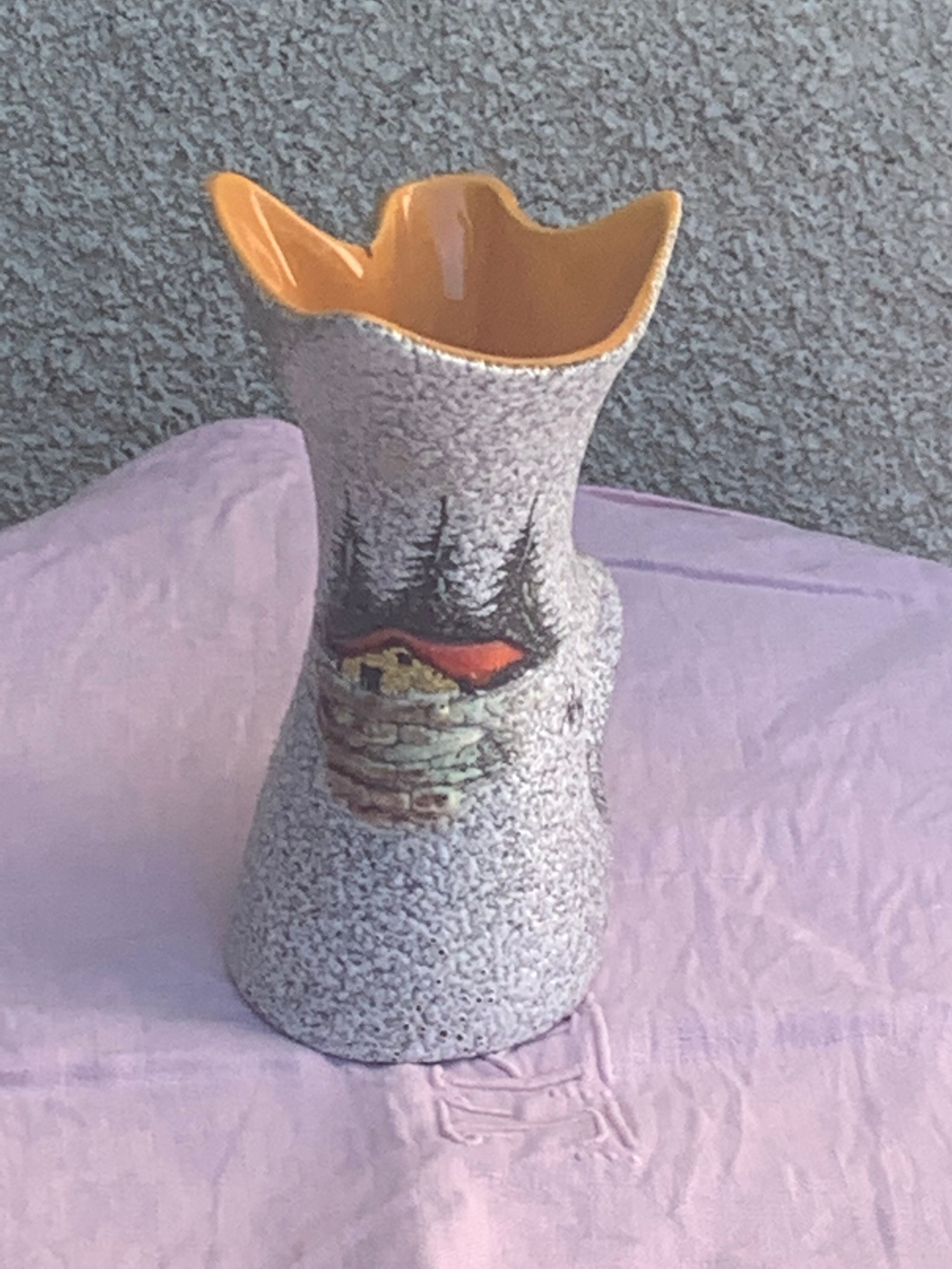 Vase tess in glazed ceramic pattern vintage and collector mountain chalet