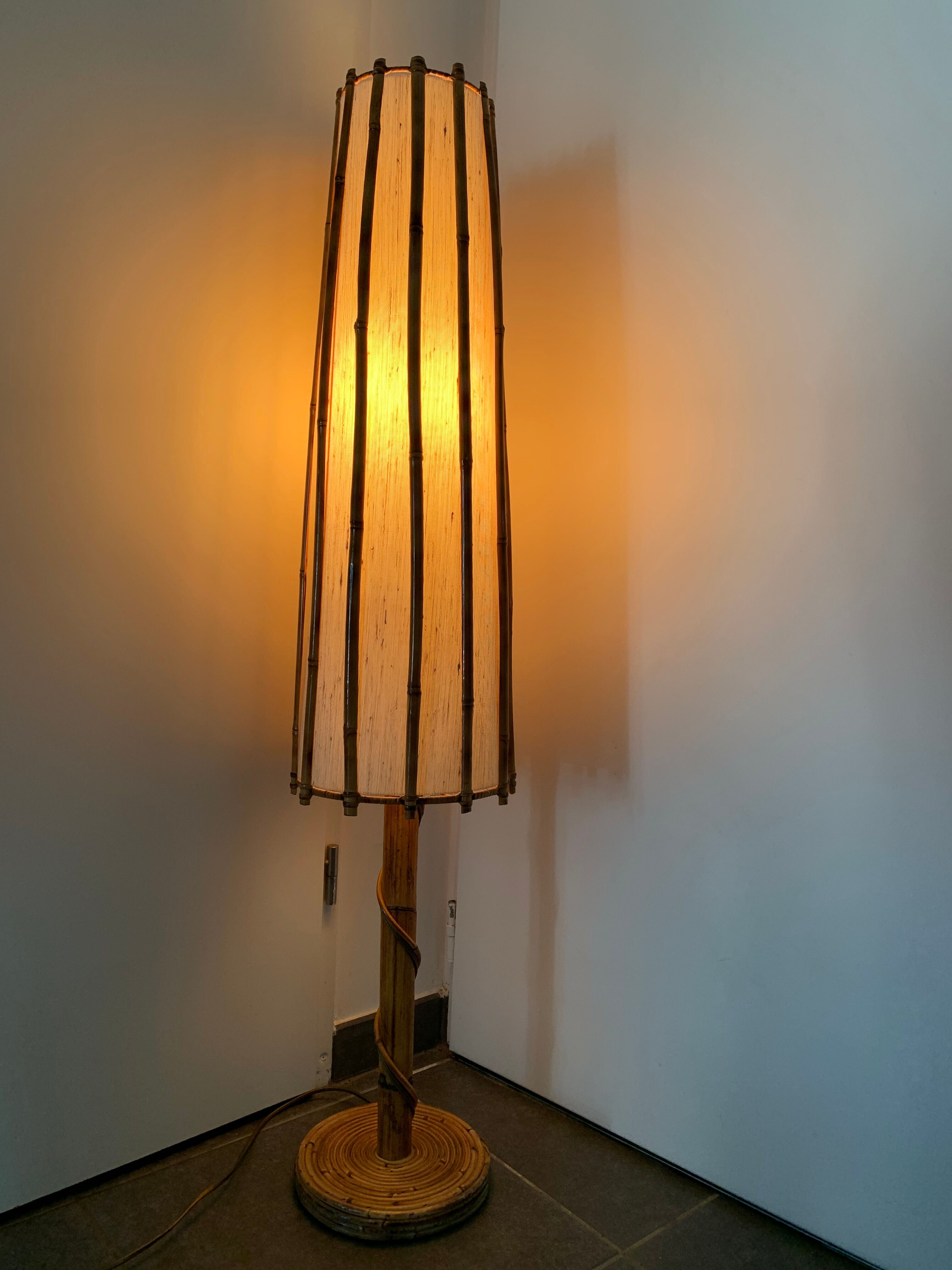 Louis Sognot bamboo and rattan lamppost 1960