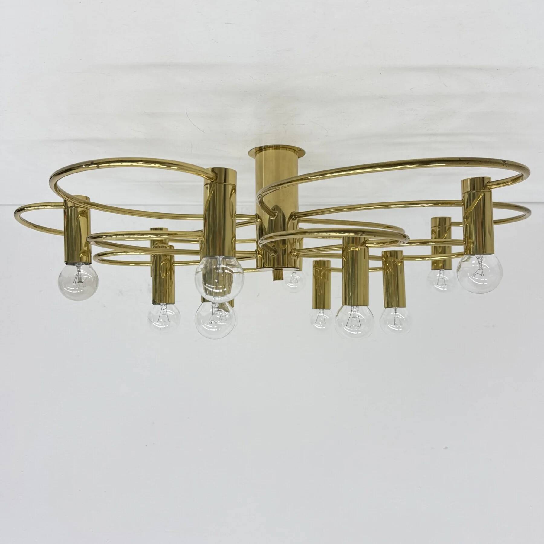 Leola sculptural brass 12-light ceiling or wall flush mount, 1970s