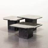 Italian Trio of Black Carrara Marble Side Tables with Oblique Angle, 1970s.