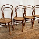 set of 4 bistro chairs in curved wood from the 1920s 1930s Canned seat