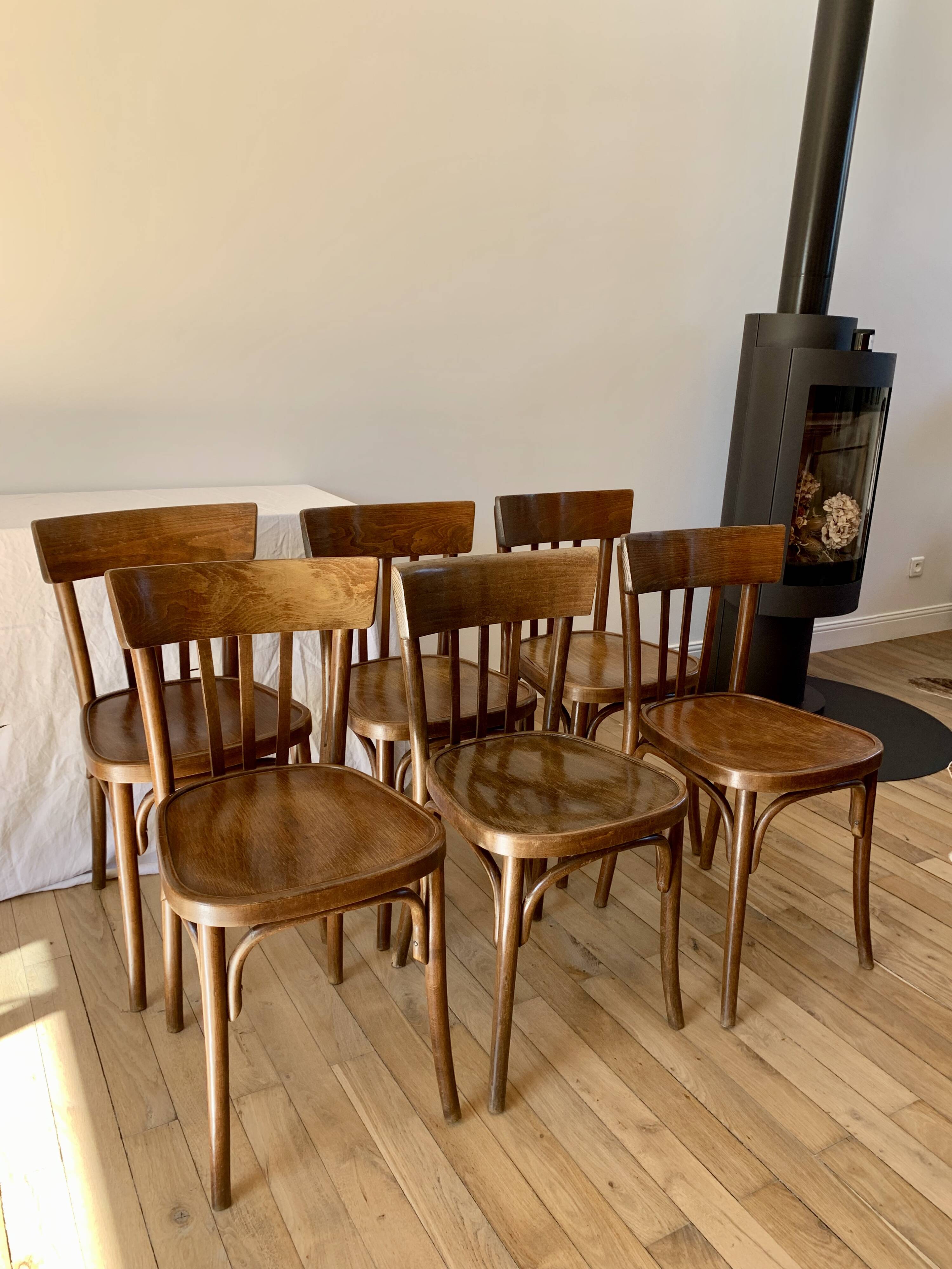 set of 6 bentwood bistro chairs from the 1950s