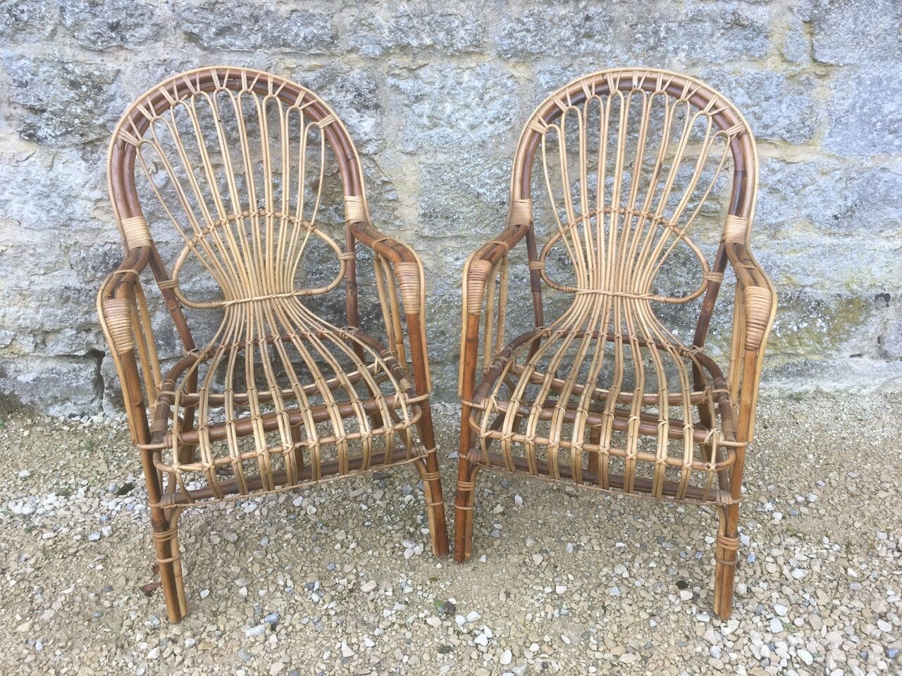 2 armchairs in old rattan