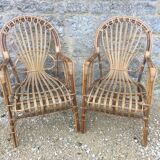 2 armchairs in old rattan