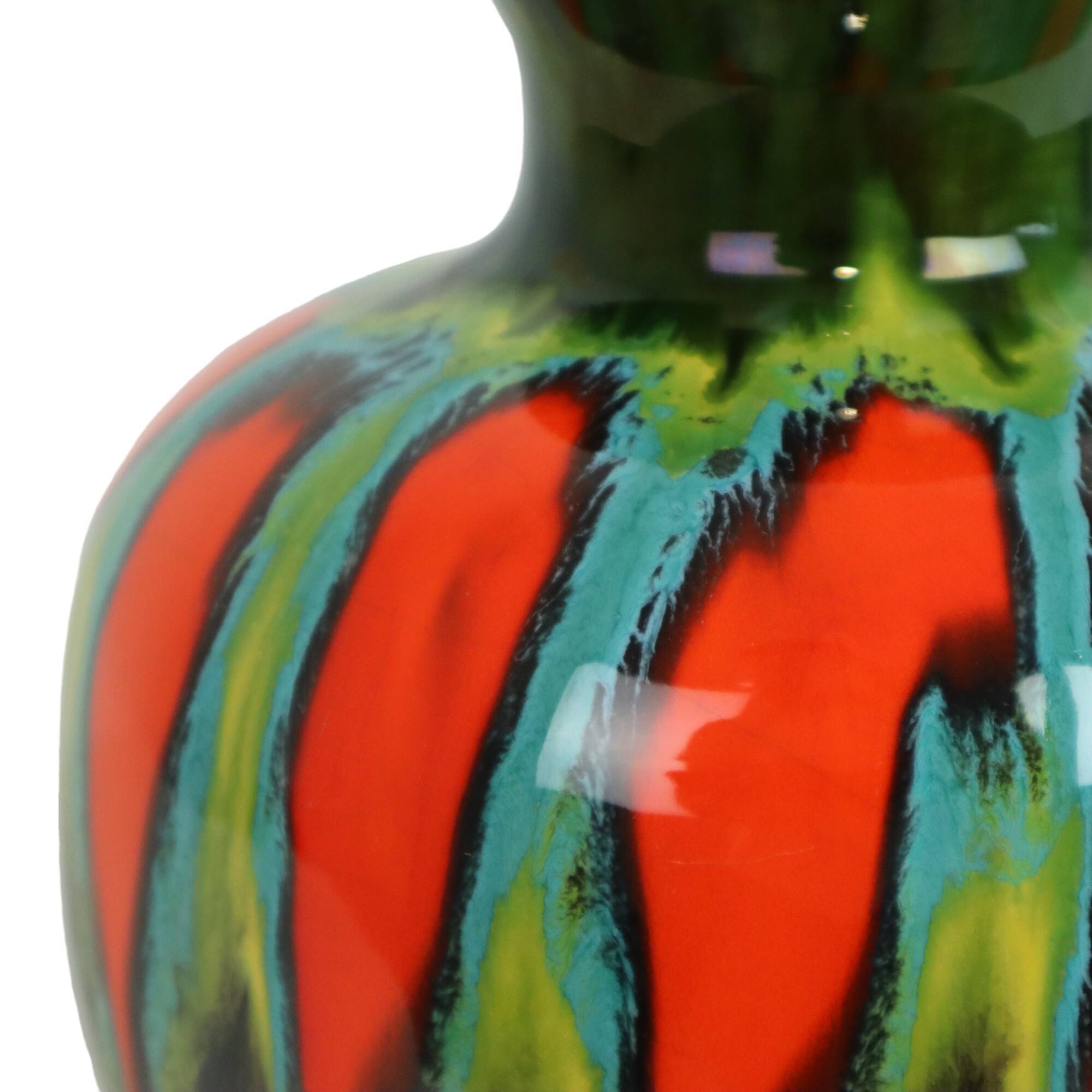 Hubert Bequet Vase Orange Green Turquoise Ceramic Sixties