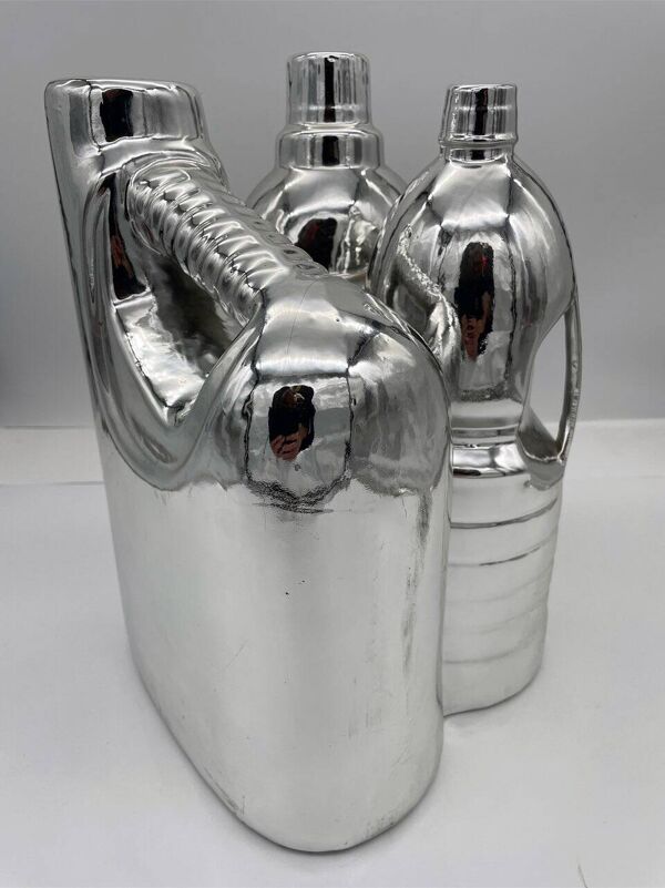 Grand Vase Vintage • Sculpture Pop • Céramique Chromée • Pols Potten • 1990