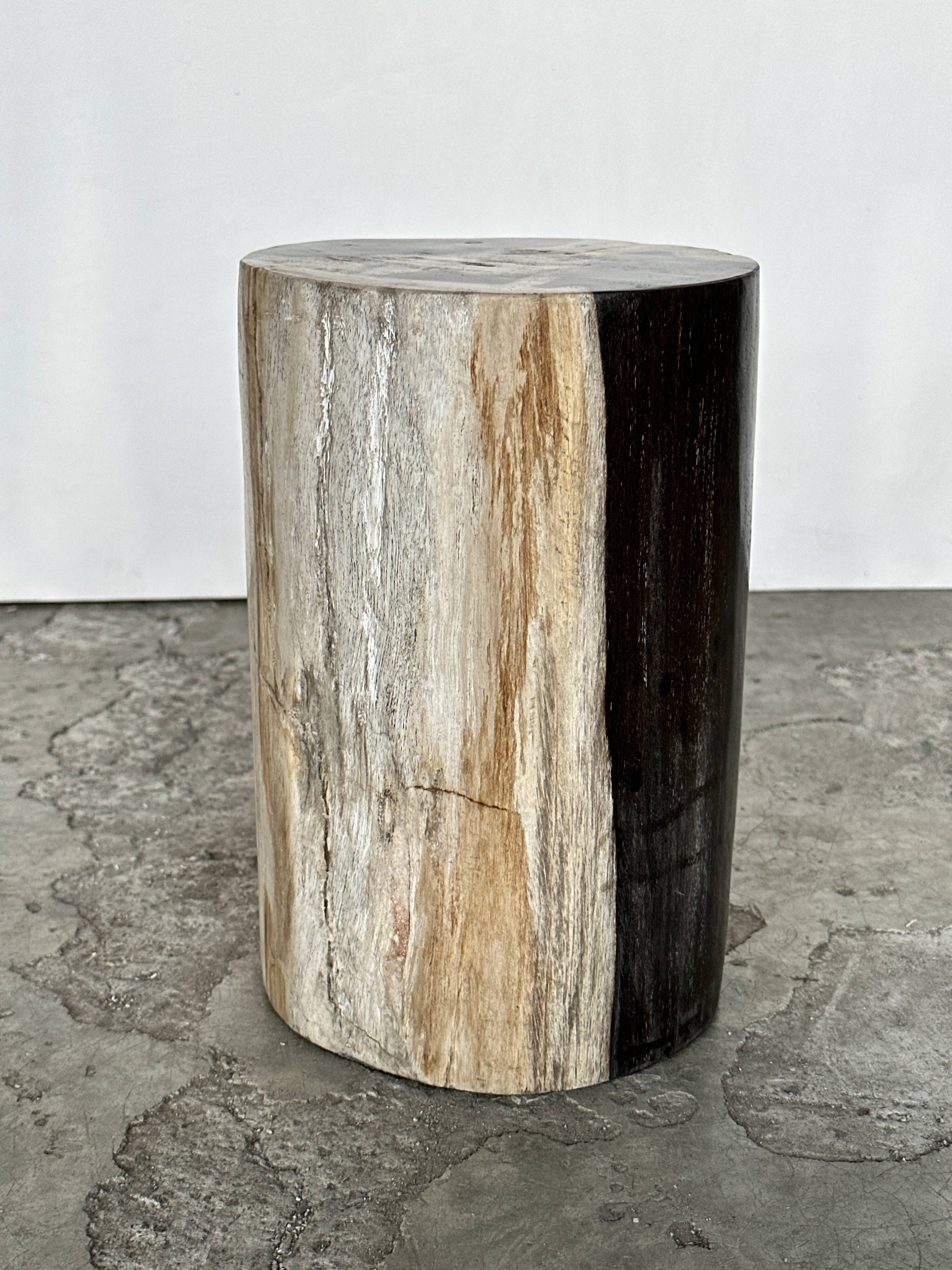 Small black, white and gray petrified wood side table H28cm D:18.5