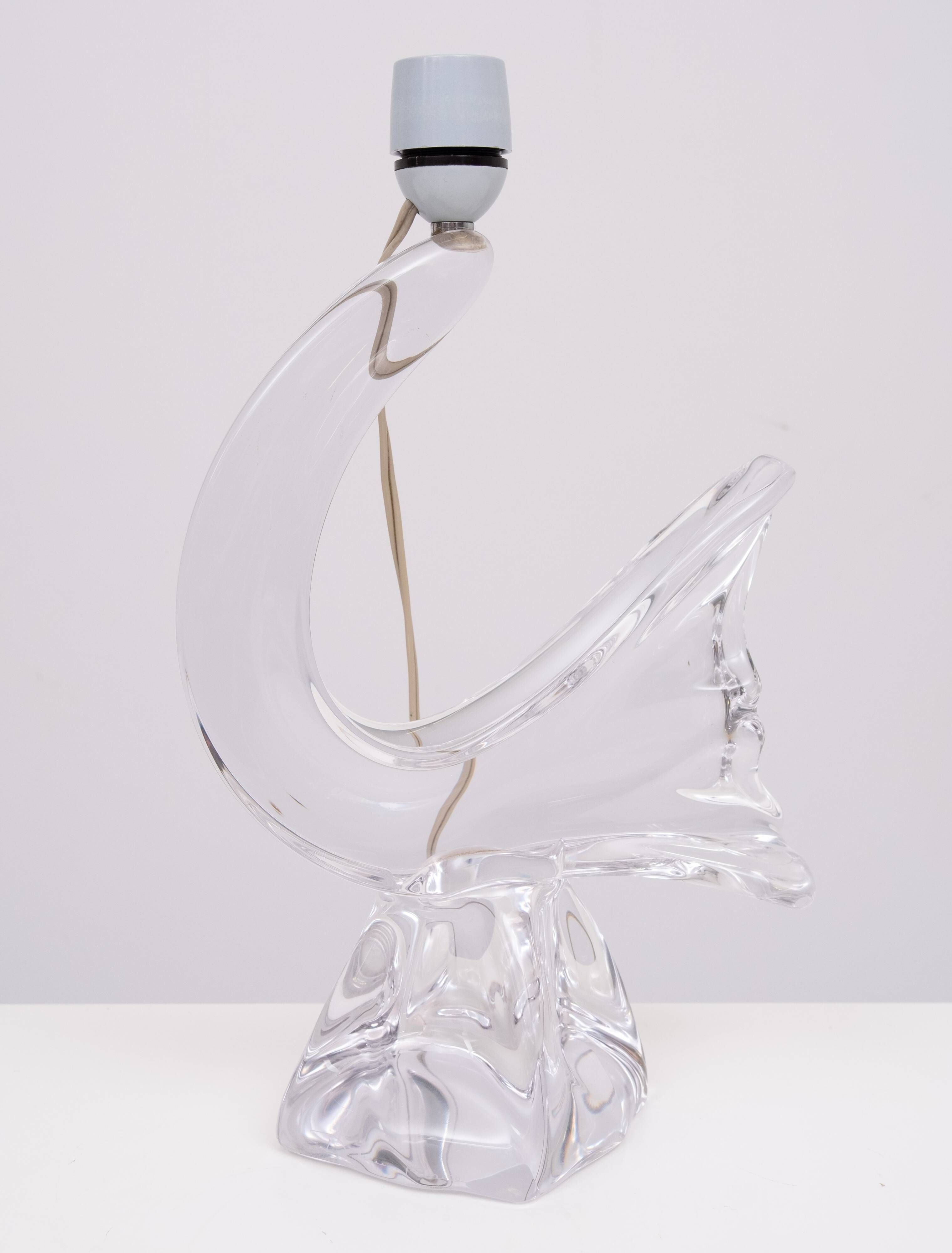Daum Crystal Glass Bird Table Lamp, Vintage 1960s, France, Oval Shade