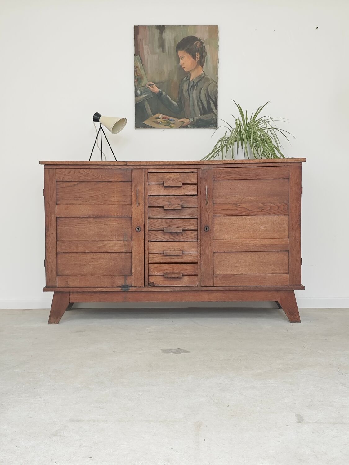 Oak buffet by René Gabriel, Reconstruction period 1950.