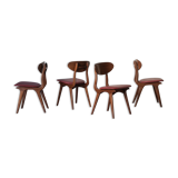 Set of 4 dining chairs in teak and burgundy by Louis van Teeffelen, The Netherlands, 1960’s