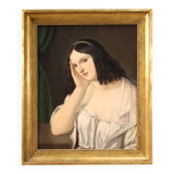 Tableau ancien représentant une jeune femme du 19ème siècle