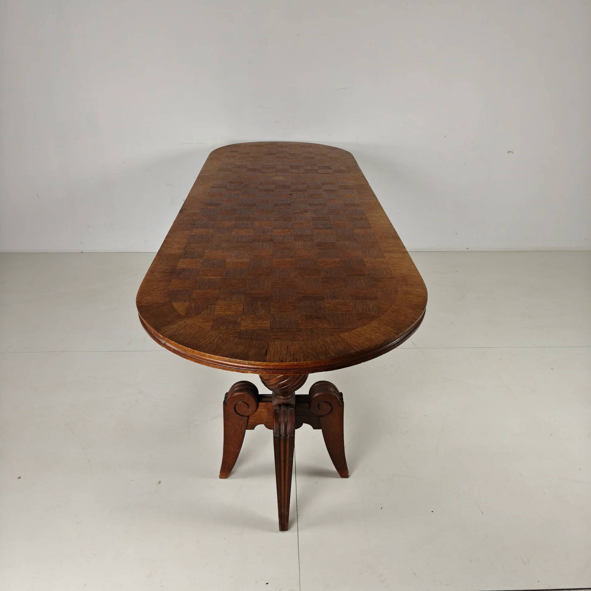 1920s Belgian Art Deco oak parquetry dining table