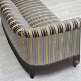 1960s, Danish 3-seater sofa, blue/beige furniture velour, beech wood legs.