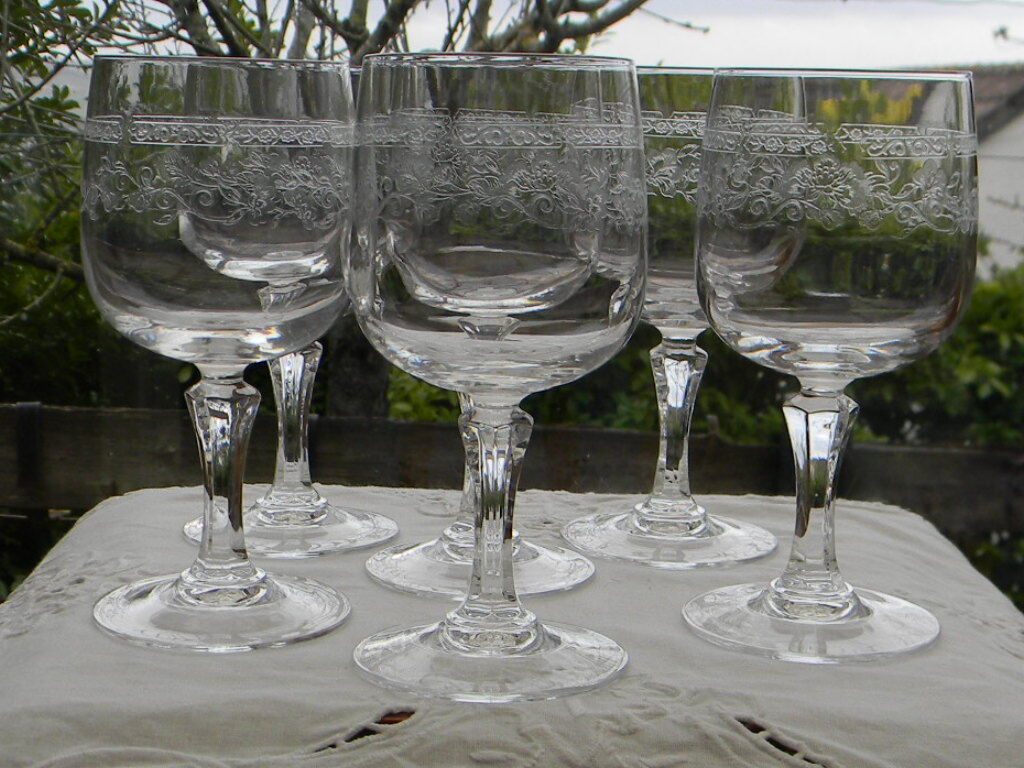 Lot de 6 verres à vin rouge cristal d'arques modèle Matignon